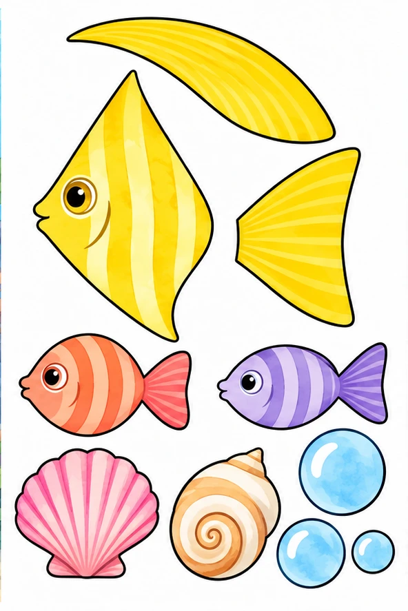 Angelfish over a reef — all pieces to cut out