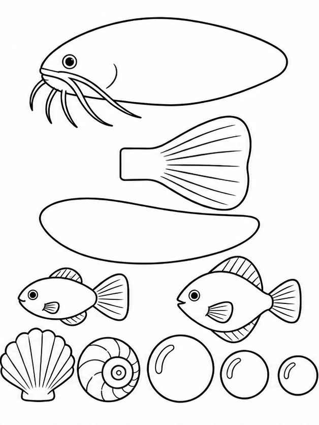 Catfish near the riverbed — all pieces to cut out