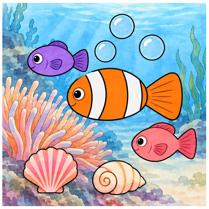 Clownfish by an anemone — assembly example
