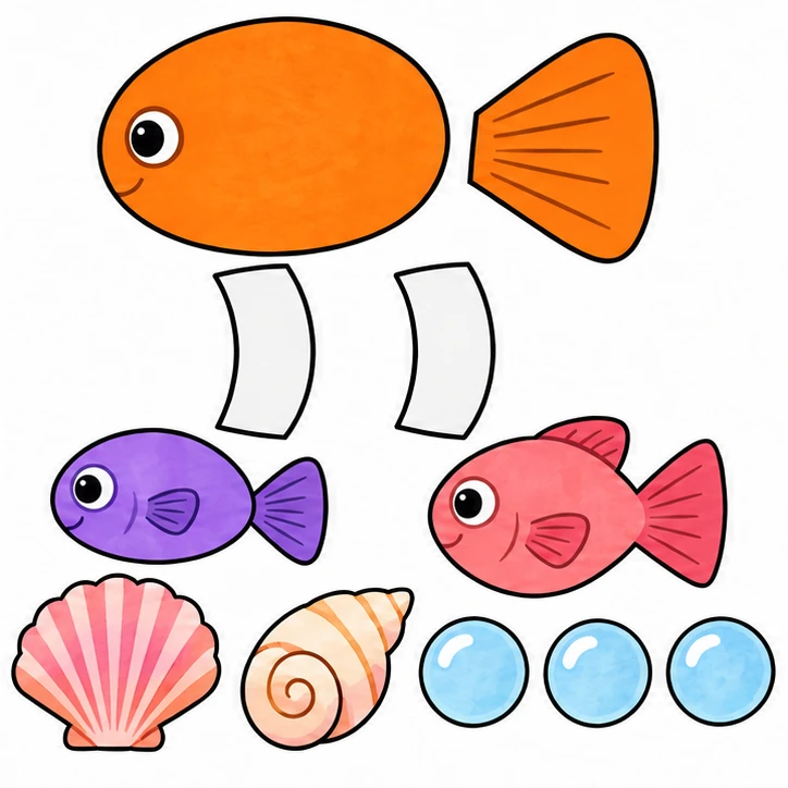 Clownfish by an anemone — all pieces to cut out