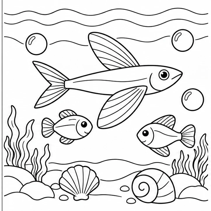 Flying fish over waves — assembly example