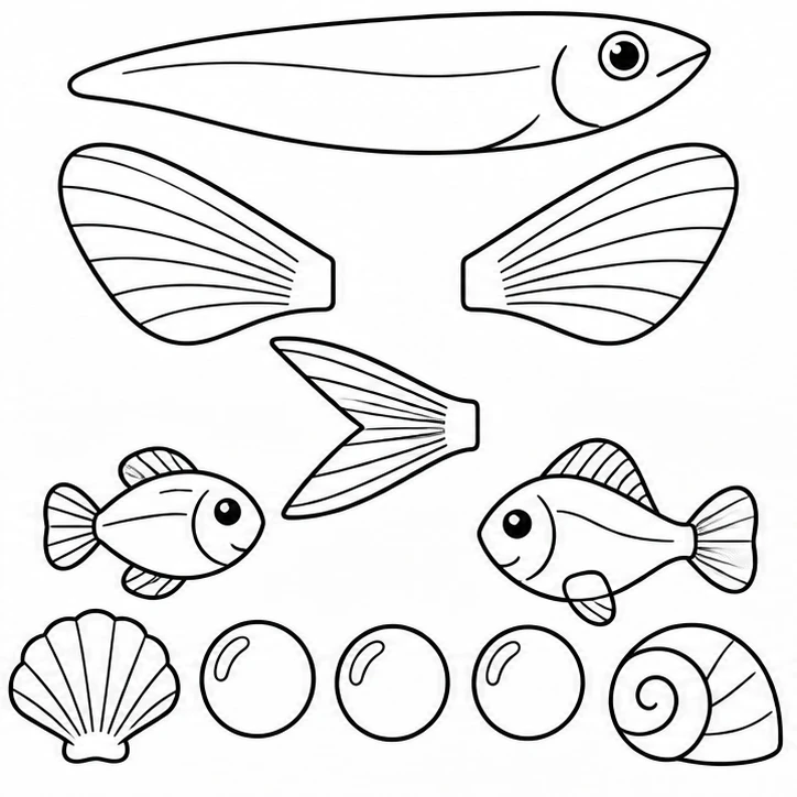 Flying fish over waves — all pieces to cut out