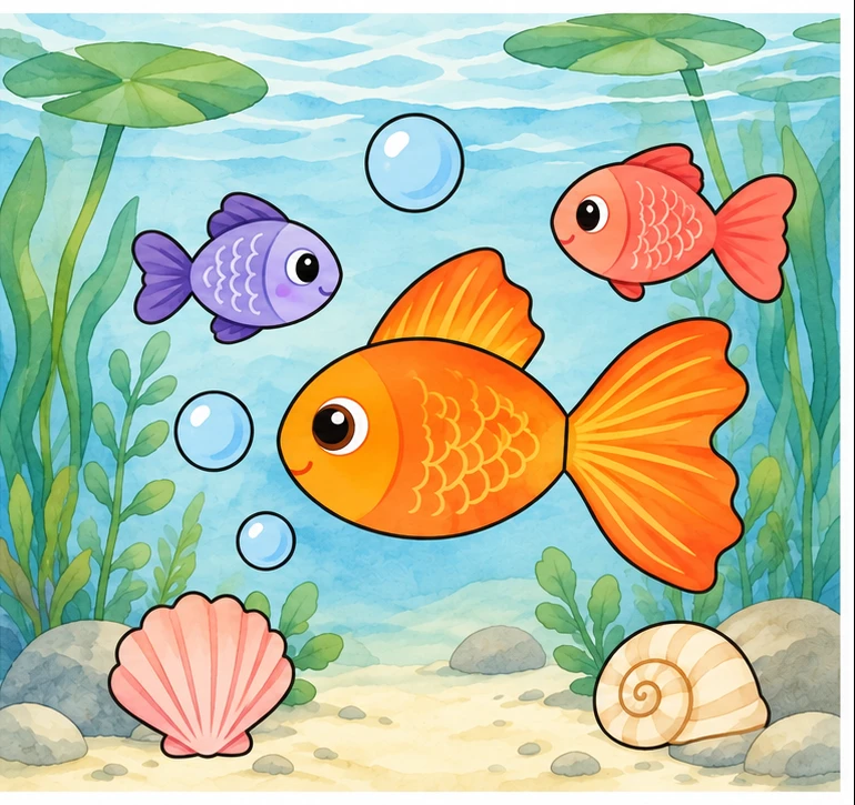 Goldfish collage on a pond background