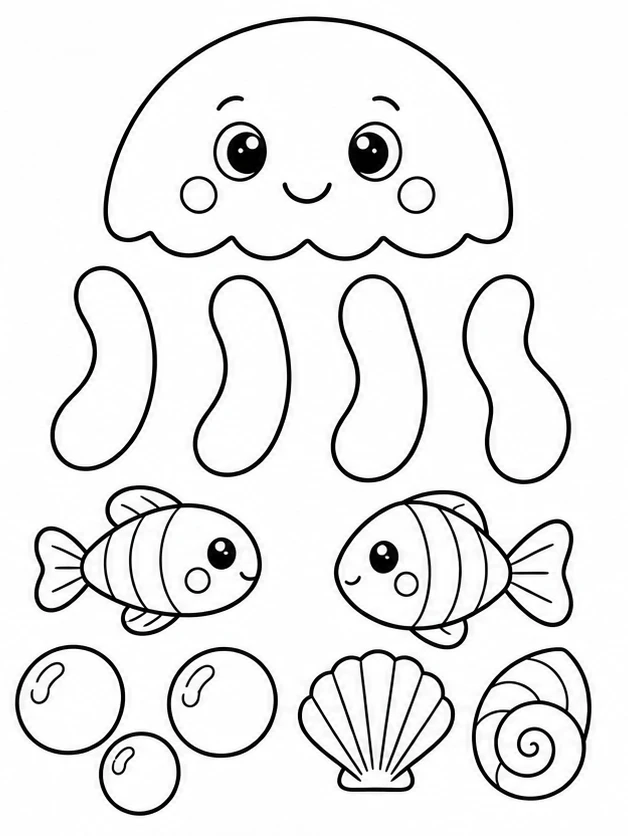 Jellyfish in a lagoon — all pieces to cut out