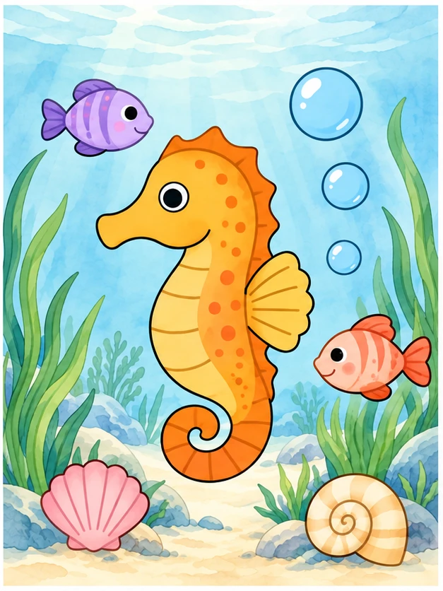 Seahorse in seagrass — assembly example