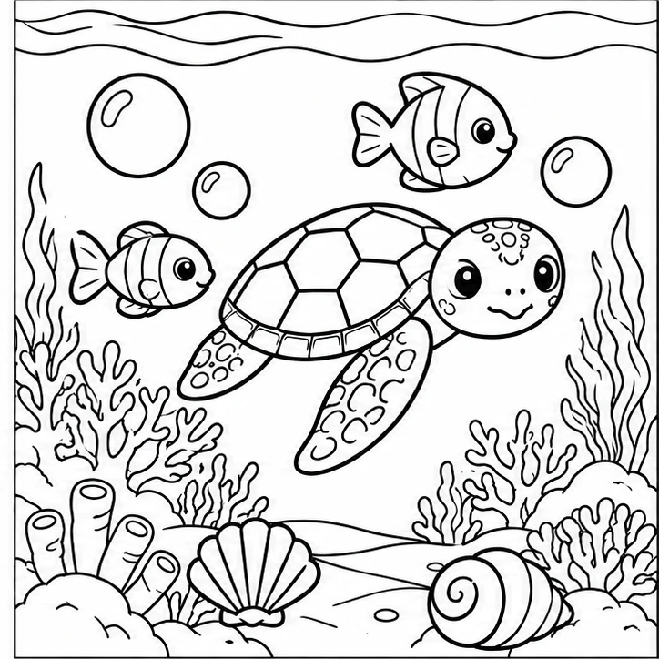 Sea turtle over coral — assembly example