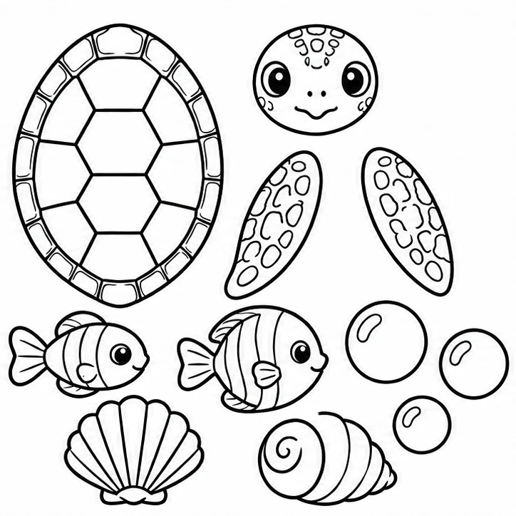 Sea turtle over coral — all pieces to cut out