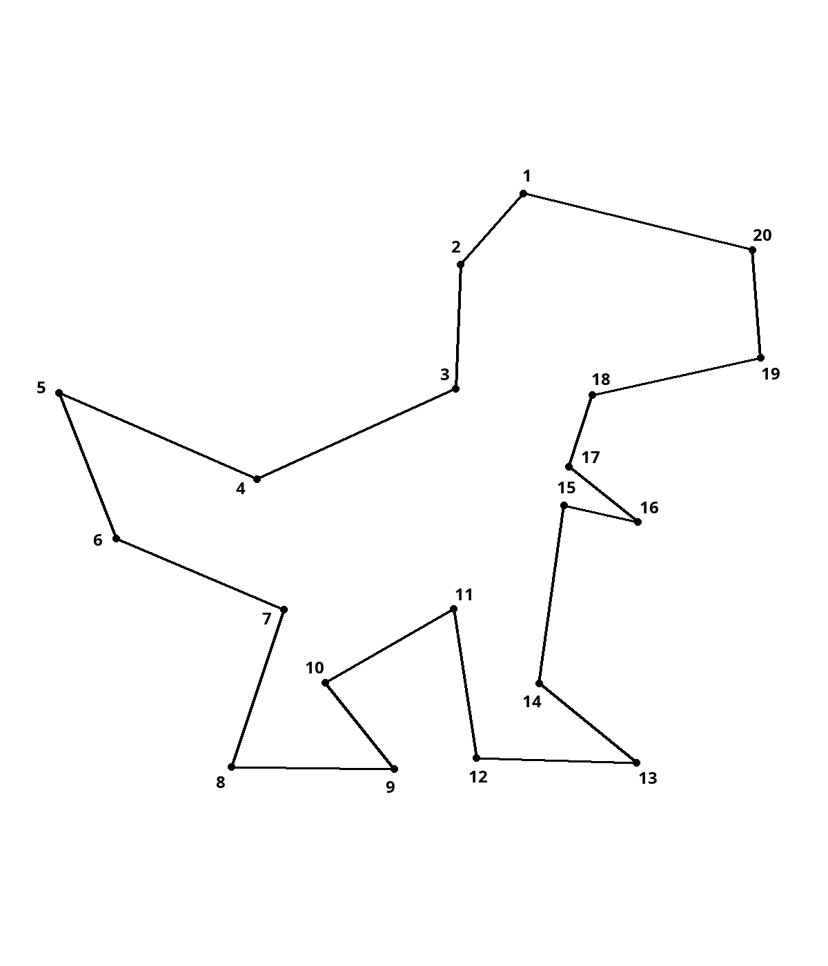 Baby tyrannosaurus — 20 dots, answer