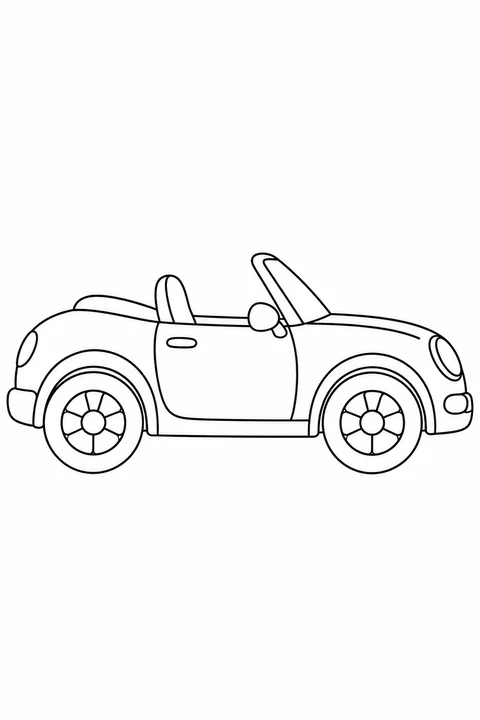 One simple convertible car in side view, open top and two visible wheels