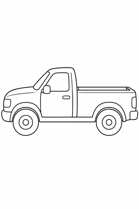 One pickup truck in side view with an empty open bed