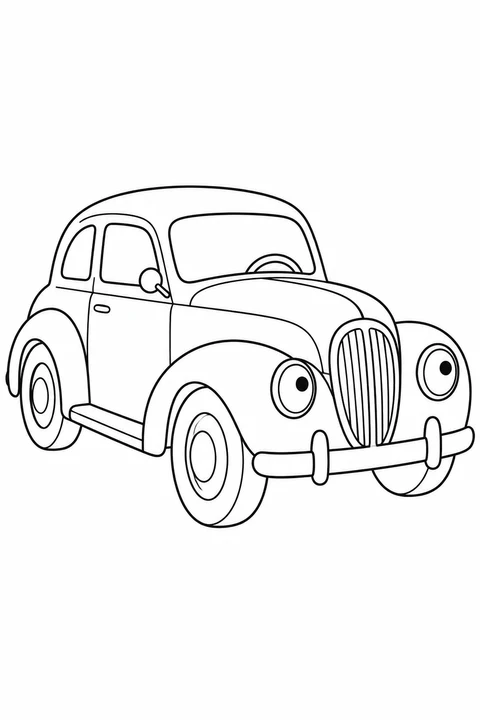 One simple vintage car with rounded fenders and large wheels