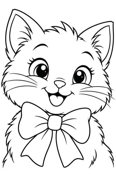 A kitten portrait with a large bow under its chin