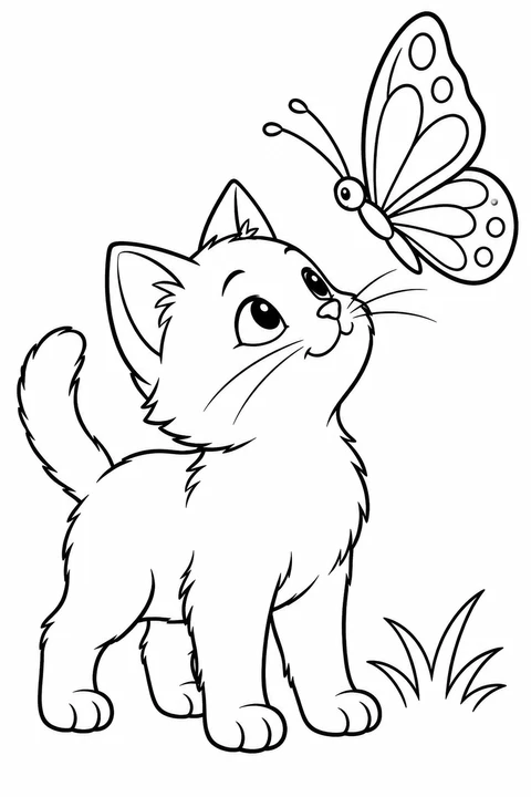 A kitten watching a butterfly above its nose