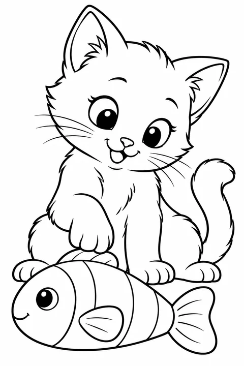 A kitten tapping a plush fish toy