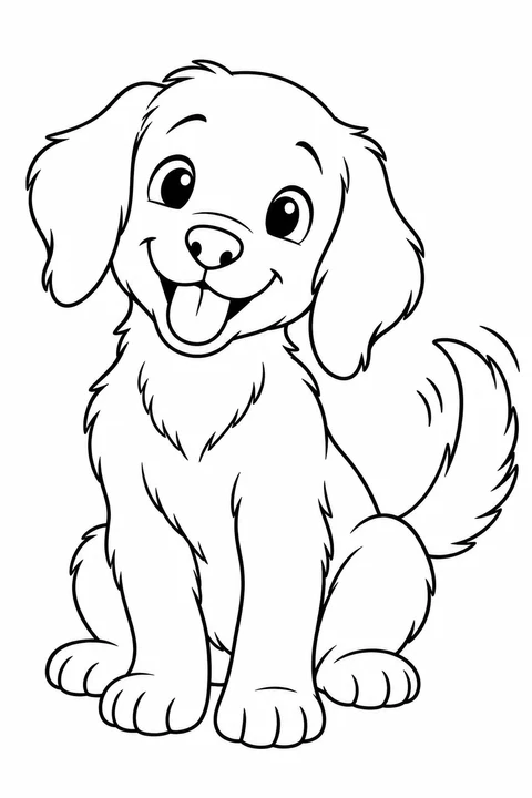 A floppy-eared puppy sitting upright with a wagging tail