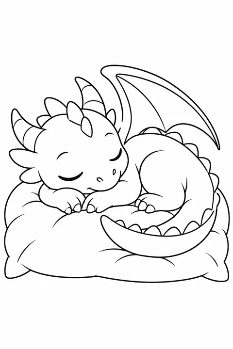 One baby dragon curled asleep on a cushion