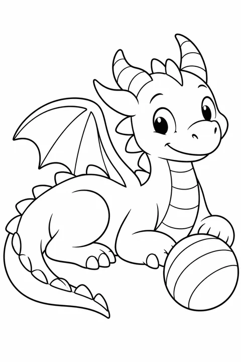 One dragon resting beside a striped ball