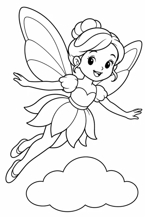 One fairy flying with two clearly separated wings above a simple cloud
