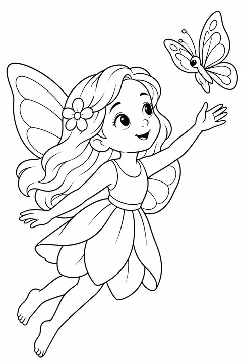 One fairy reaching toward a single butterfly