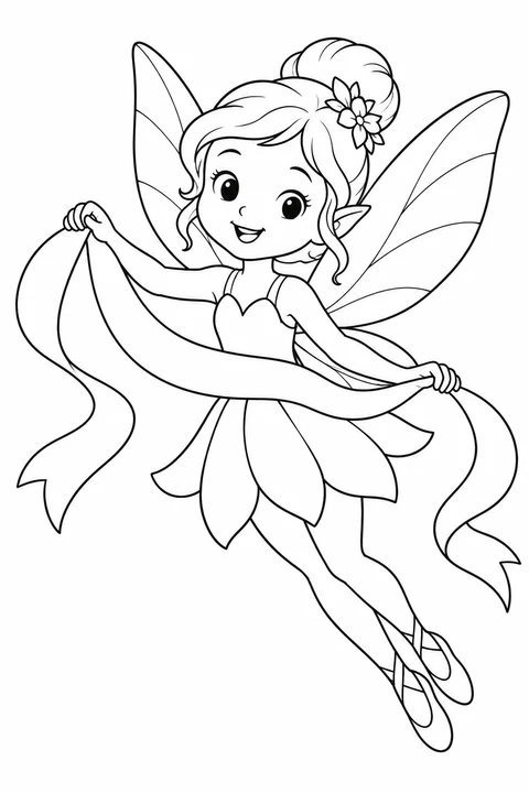 One fairy holding a broad flowing ribbon