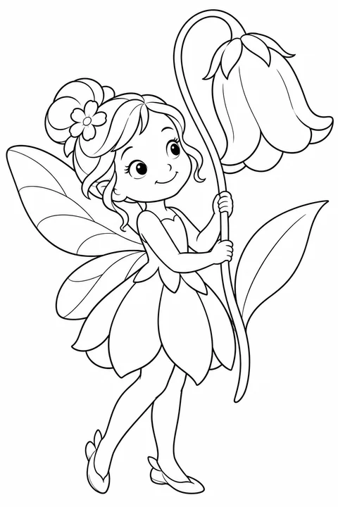 One fairy holding one large flower bell