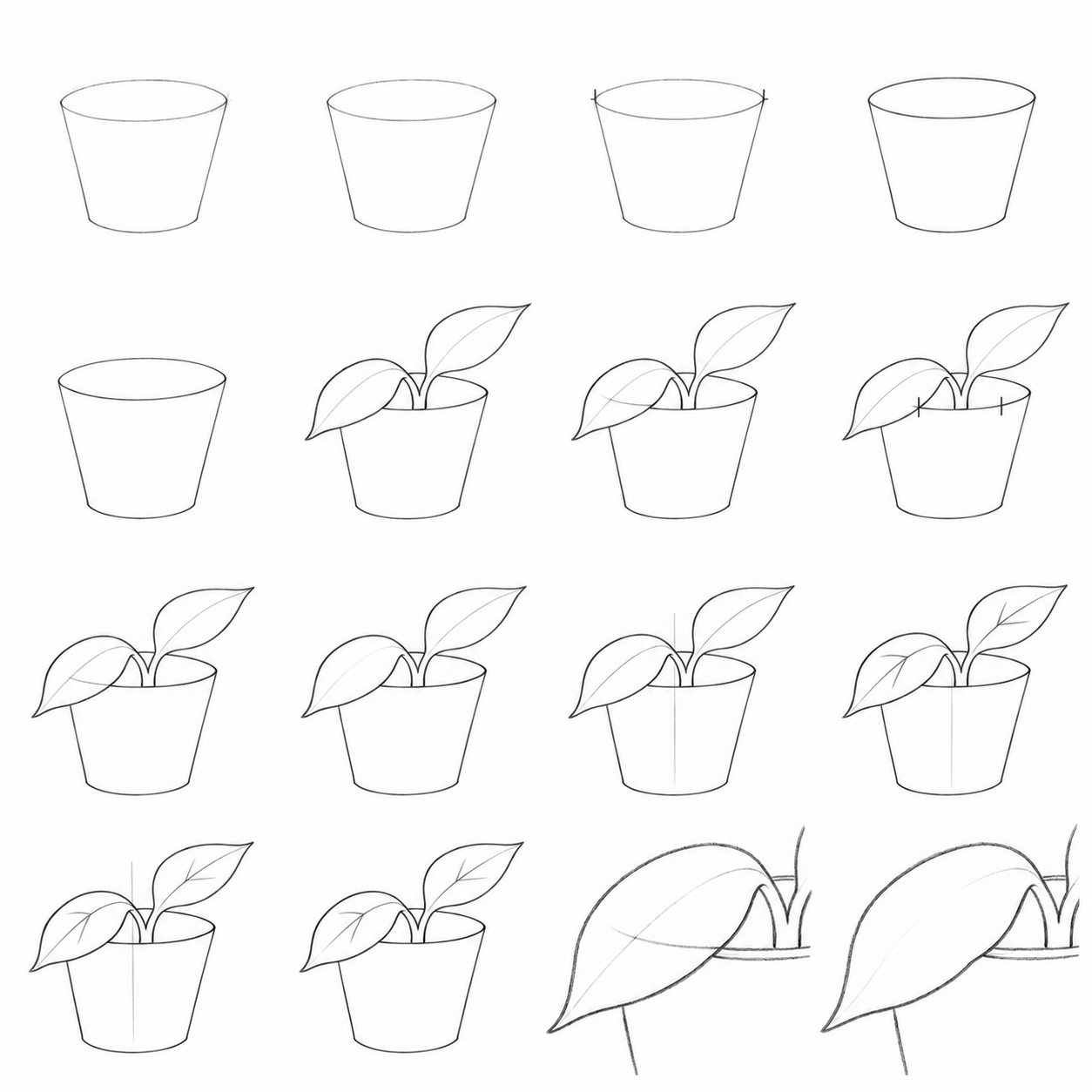 How to draw a plant in a pot: form and overlap