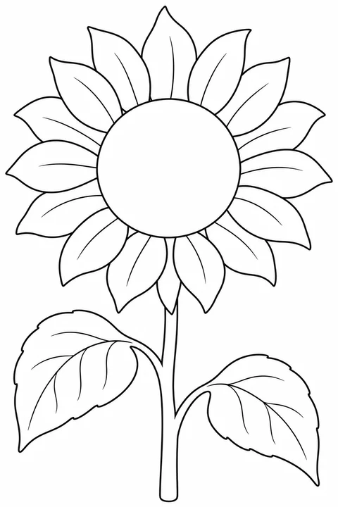 One sunflower with large petals and simple outlined circular center, no tiny seeds