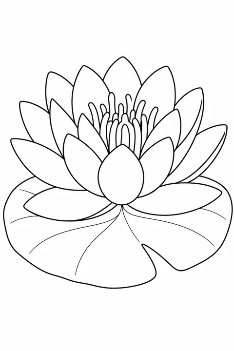 One large water lily on one broad lily pad