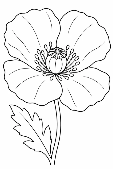 One large poppy flower with four broad petals and a seed capsule