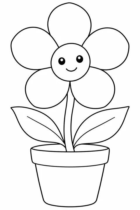 One large five petal flower in a simple clay pot