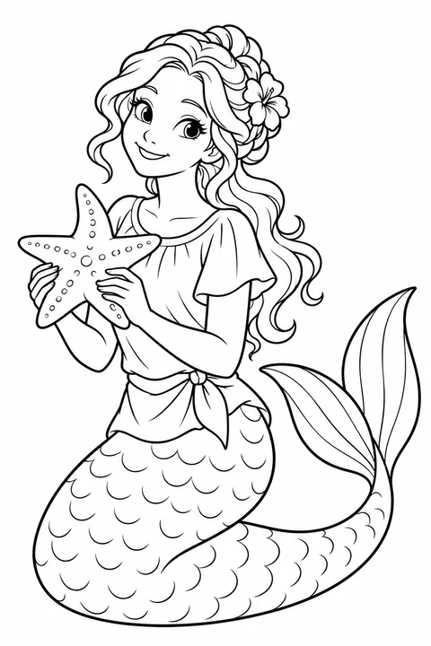 A mermaid holding a five-point starfish