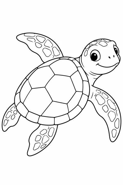 One sea turtle with four flippers and broad clearly divided shell plates