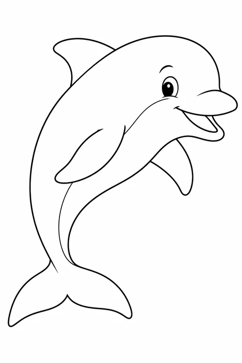 One dolphin swimming with natural flippers, single dorsal fin and horizontal tail flukes