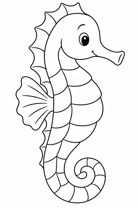 One seahorse with a curled tail and simple broad body segments