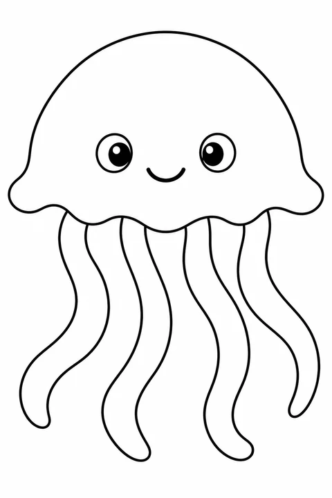 One simple jellyfish with broad dome and four flowing tentacles