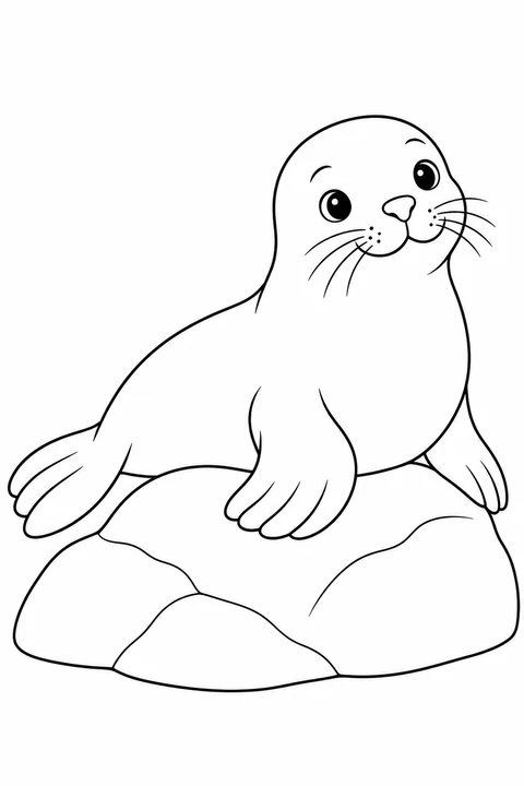 One seal resting on a simple rock with natural flippers
