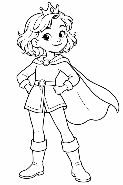 A short-haired princess in a tunic, boots and cape