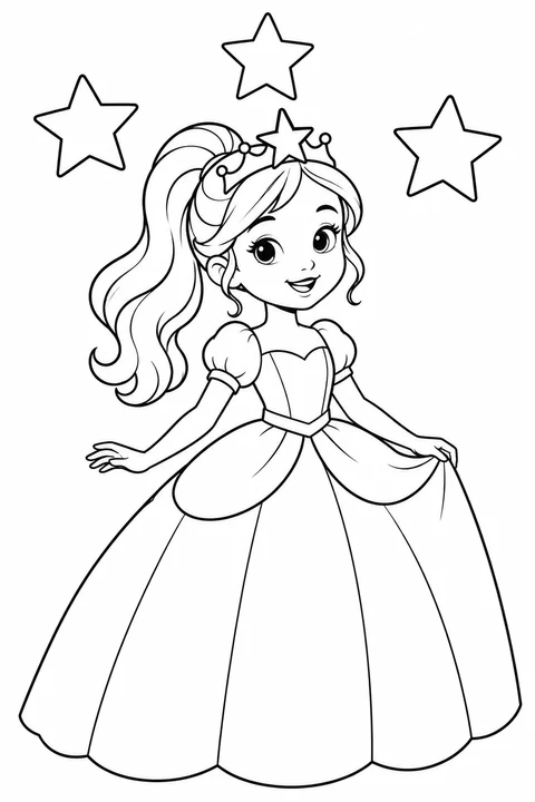 A princess beneath three outlined stars