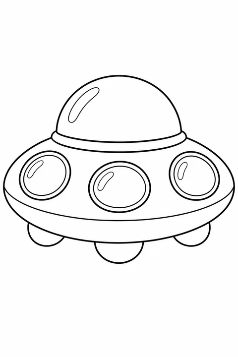 One simple imaginary flying saucer with dome and three broad windows