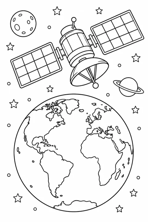 One satellite above a stylized planet Earth with large recognizable continent shapes