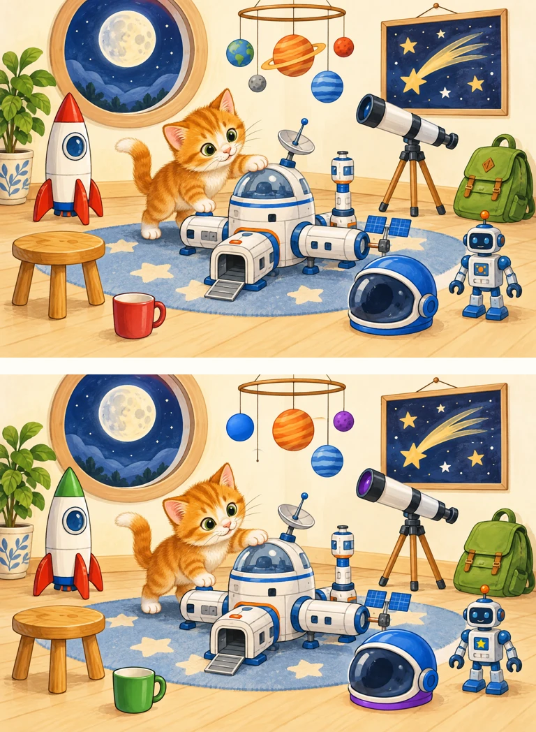 Space station — two pictures, find 10 differences