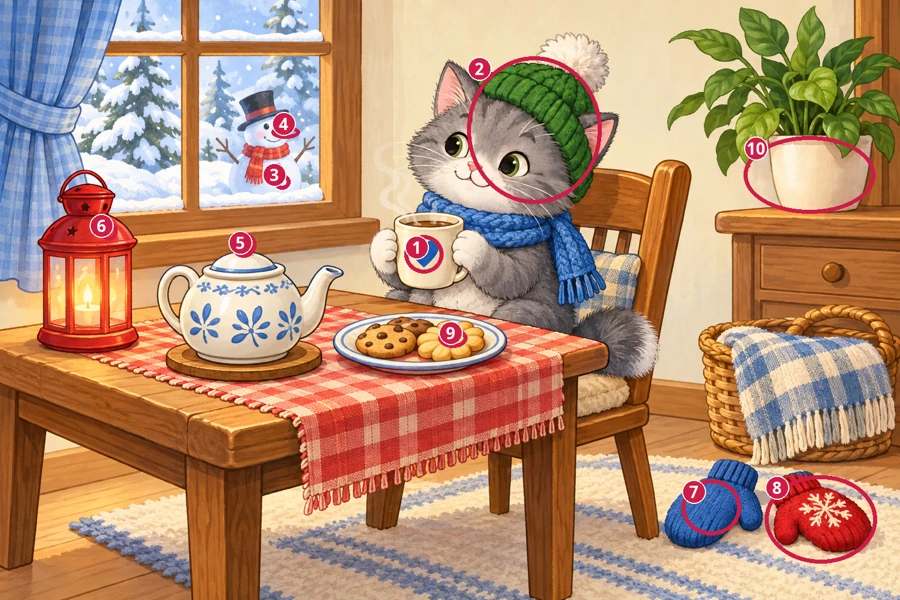 All differences circled and numbered: Winter breakfast