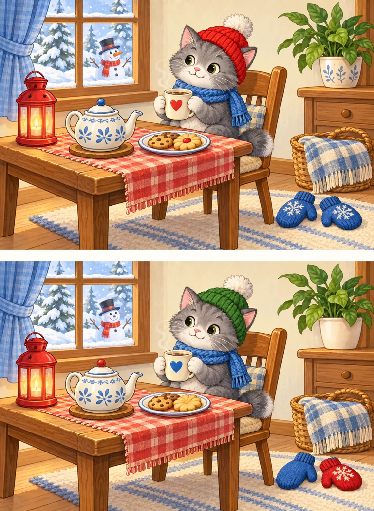 Winter breakfast — two pictures, find 10 differences
